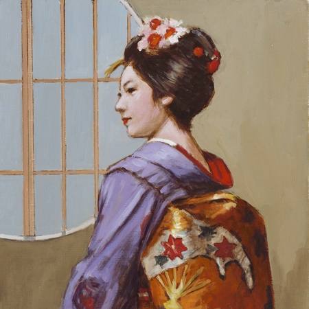 「祇園の舞妓（円窓の前）」 油彩６号