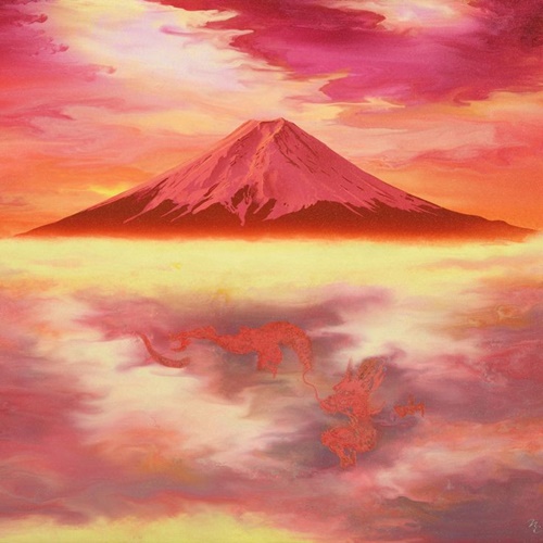 「瑞輝 赤富士・宗達赤龍煌雲」 紙に油彩37.9×40.9cm