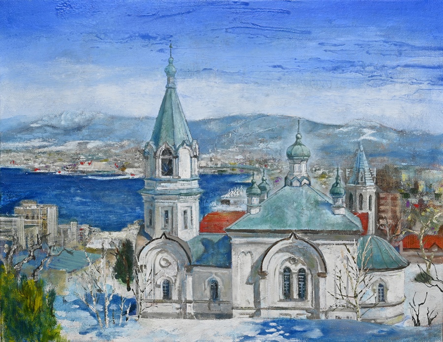 「鐘鳴る街－函館ハリストス正教会」 油彩6号  132,000円 