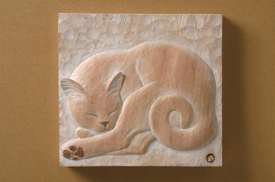 「白猫－B」木彫20×21cm　132,000円