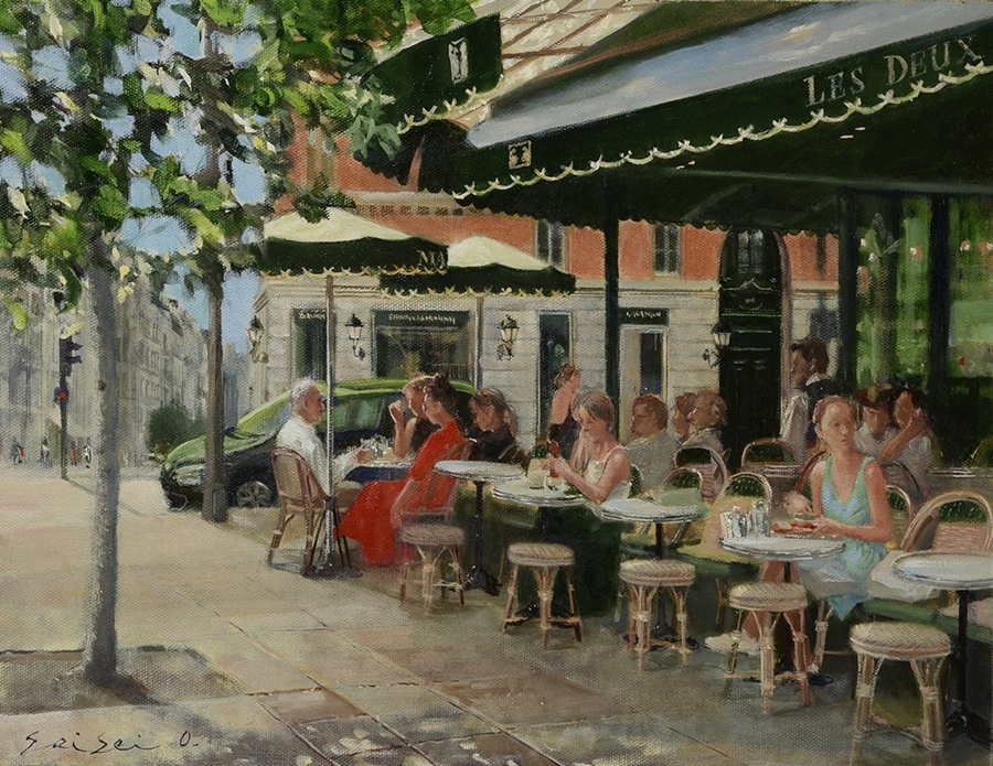 「サンジェルマン・デ・プレのカフェ」油彩6号