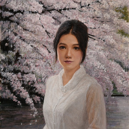 「水辺の桜」 油彩6号