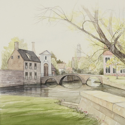 「芽吹くブルージュ（ベルギー）」  水彩6号大（29.3×39.8㎝）